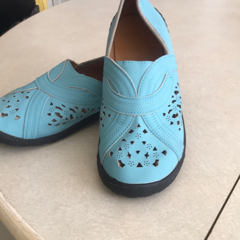 Women's Light Blue Slip-On Perforated Comfort Flats